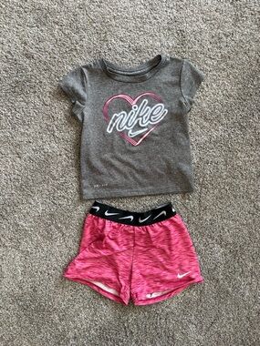 Nike Pink and Gray Girls Dri-FIT Shorts Set